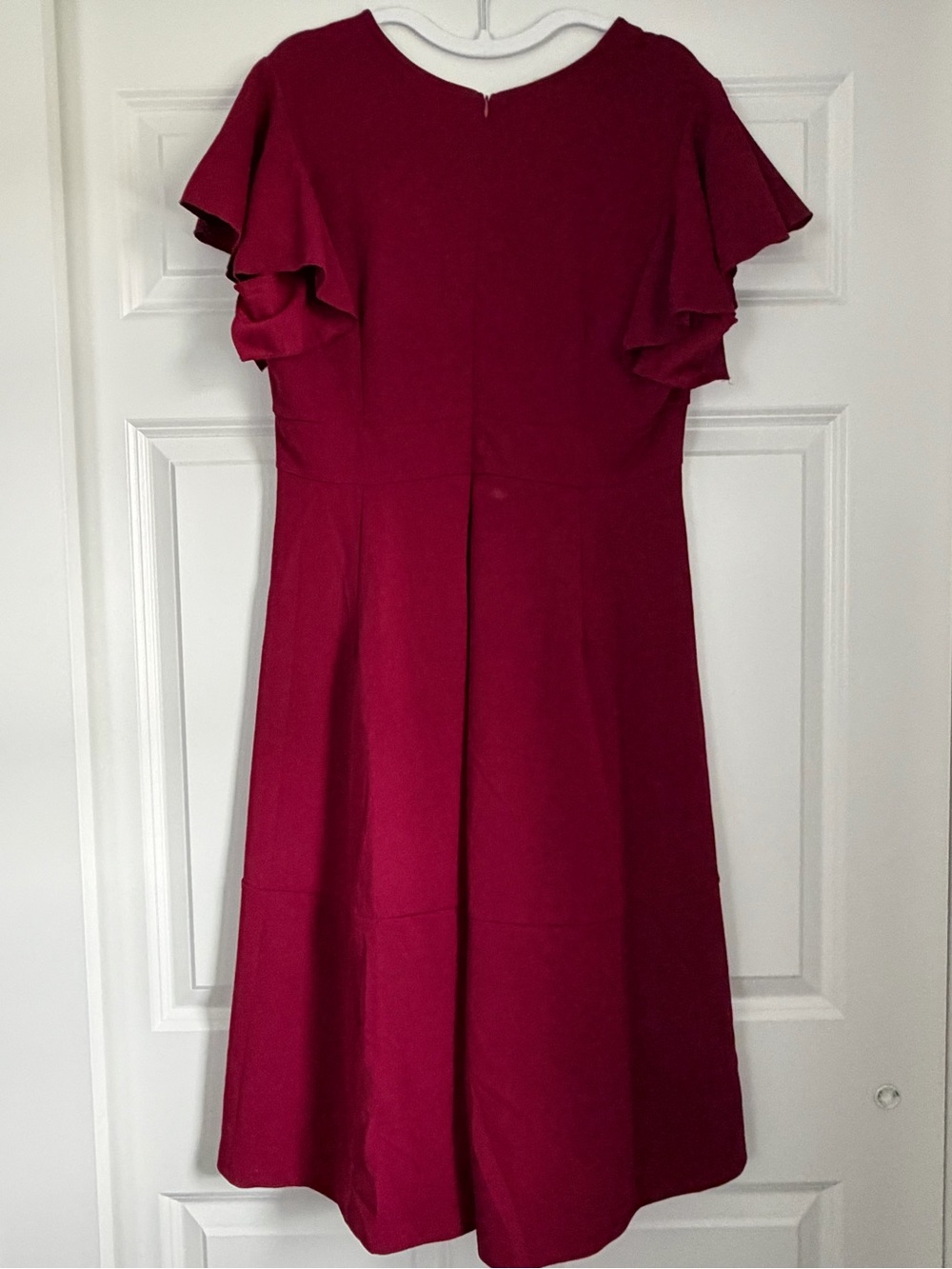 Annabelle Raspberry V-Neck Ruffle Sleeve Dress - Picture 2 of 3